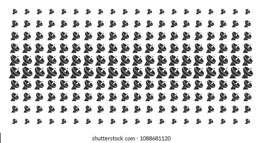 Radio telescope icon halftone pattern, designed for backgrounds, covers, templates and abstract compositions. Vector radio telescope pictograms arranged into halftone matrix.