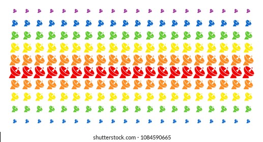 Radio Telescope icon spectral halftone pattern. Vector items organized into halftone matrix with vertical spectrum gradient. Designed for backgrounds, covers, templates and abstraction concepts.