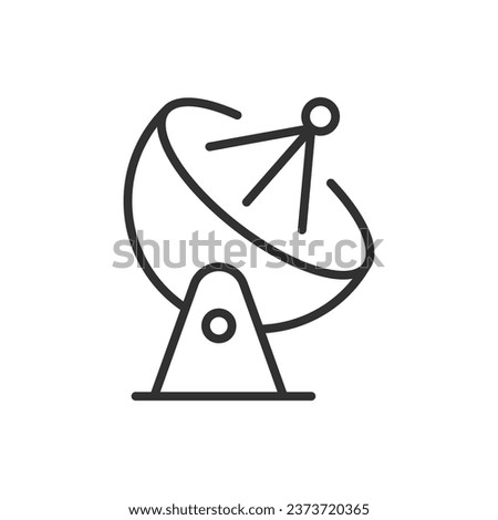 Radio telescope, linear icon. The research of space and signals. Line with editable stroke