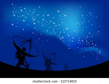Radio telescope on the Space stars background