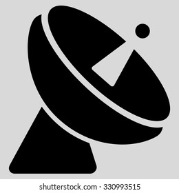 Radio Telescope vector icon. Style is flat black symbol, rounded angles, light gray background.