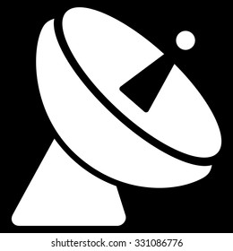 Radio Telescope vector icon. Style is flat white symbol, rounded angles, black background.