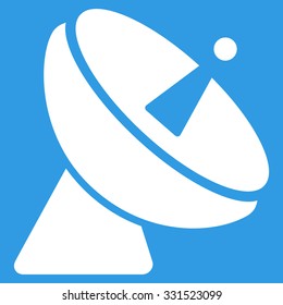 Radio Telescope vector icon. Style is flat white symbol, rounded angles, blue background.