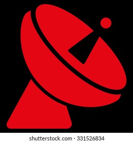 Radio Telescope vector icon. Style is flat red symbol, rounded angles, black background.