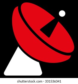 Radio Telescope vector icon. Style is flat bicolor red and white symbol, rounded angles, black background.