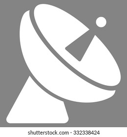 Radio Telescope vector icon. Style is flat white symbol, rounded angles, gray background.