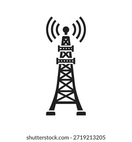 Radio tower antenna signal solid black vector icon isolated white background broadcast telecommunication transmission symbol graphic design illustration