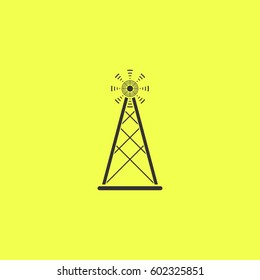 Radio tower broadcast antenna icon flat. 
