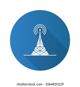 Radio tower flat design long shadow glyph icon. Antenna. Vector silhouette illustration