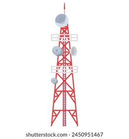 Torre de radio red global de Internet conexión de señal móvil comunicación Ilustración vectorial isométrica. Estación inalámbrica de telecomunicaciones satélite de antenas de tecnología de transmisión de información