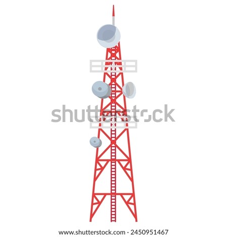 Radio tower global network internet mobile signal connection communication isometric vector illustration. Telecommunication wireless station information transmission technology antennae satellite
