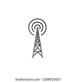 Radio tower hand drawn outline doodle icon. Radio antenna, wireless communication, broadcast concept. Vector sketch illustration for print, web, mobile and infographics on white background.