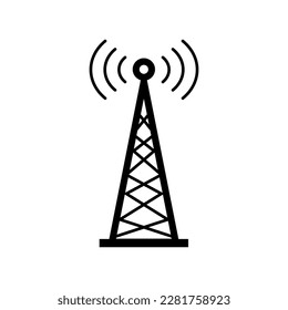 Radio tower icon. Cellular communication tower and cellular radio waves. Vector.