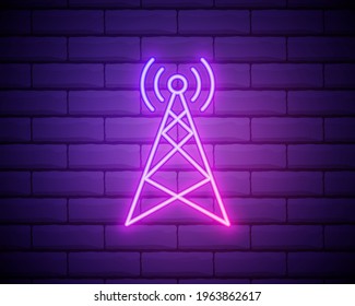 radio tower icon. Elements of Media in neon style icons. Simple icon for websites, web design, mobile app, info graphics isolated on brick wall