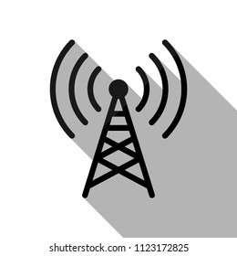 Radio tower icon. Linear style. Black object with long shadow on white background