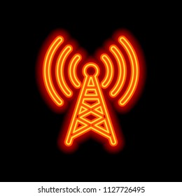 Radio tower icon. Linear style. Orange neon style on black background. Light icon