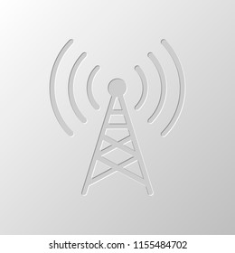 Radio tower icon. Linear style. Paper design. Cutted symbol. Pitted style