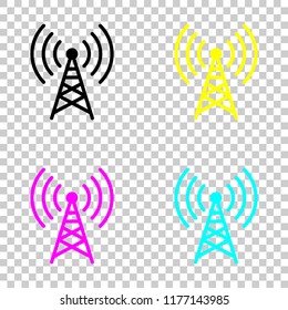 Radio tower icon. Linear style. Colored set of cmyk icons on transparent background