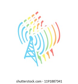 Radio tower icon. Linear style. Stack of colorful isometric icons on white background