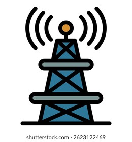 Radio tower icon. Outline radio tower vector icon color flat isolated
