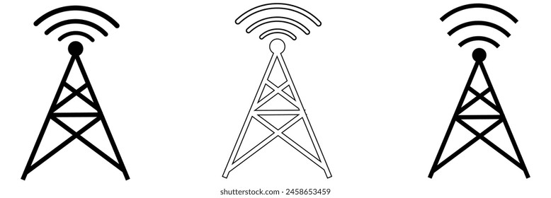 Funkturm-Icon-Set. Internet- und Mobilverbindung. Linearer Stil. Symbol für Ihr Website-Design, Logo, App, UI. Vektorillustration, EPS10.