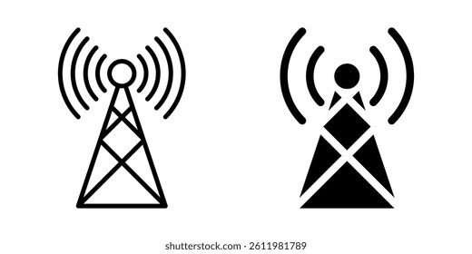 Radio tower icon with signal waves. Silhouette and line style.