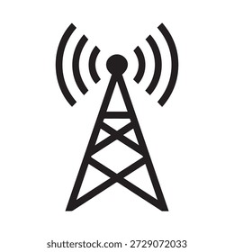 Icono de torre de radio con ondas de señal, Ilustración vectorial de antena de telecomunicaciones.
