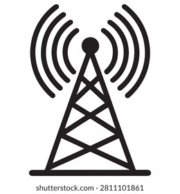 radio tower icon with signal waves communication symbol isolated on transparent background for technology and network concepts