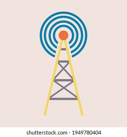 Icono de torre de radio. Ondas de radio para el icono vectorial de la línea de transmisión de difusión