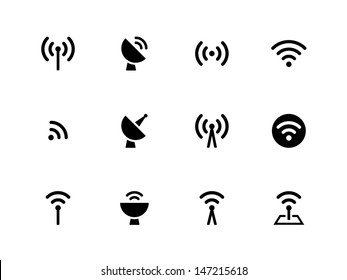 Ícones da Torre de Rádio no fundo branco. Tecnologia sem fio. Ilustração vetorial.