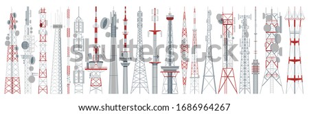 Radio tower isolated cartoon set icon. Vector cartoon set icon broadcast antenna. Vector illustration radio tower on white background.