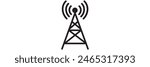 Radio tower  mast with radio waves for broadcast transmission line art vector icon for apps and design eps 10