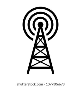 Radio tower / mast with radio waves for broadcast transmission line art vector icon for apps and websites