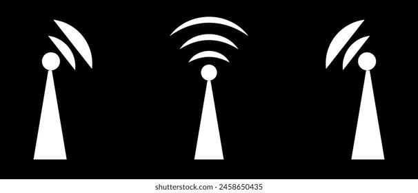 Radio tower  mast with radio waves for broadcast transmission line art vector icon for apps and websites, white radio tower design . Eps10.