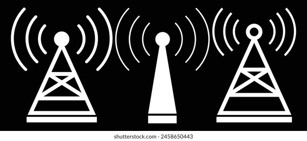 Mástil de torre de radio con ondas de radio para transmisión de transmisión de línea de arte icono de Vector para App y Sitios web, diseño de torre de radio blanca . Eps10.