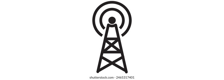 Radio tower  mast with radio waves for broadcast transmission line art vector icon for apps and design eps 10
