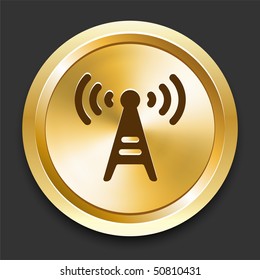 Radio Tower on Golden Internet Button Original Illustration