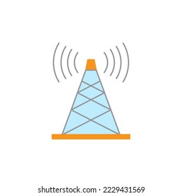 Radio tower, signal tower icon in color, isolated on white background 