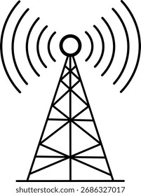 Vetor de Ícone de Sinal de Torre de Rádio - Design de Estrutura de Tópicos de Comunicação sem Fio e Conexão de Rede