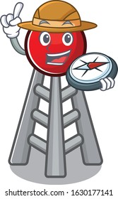 Radio tower stylized Explorer having a compass