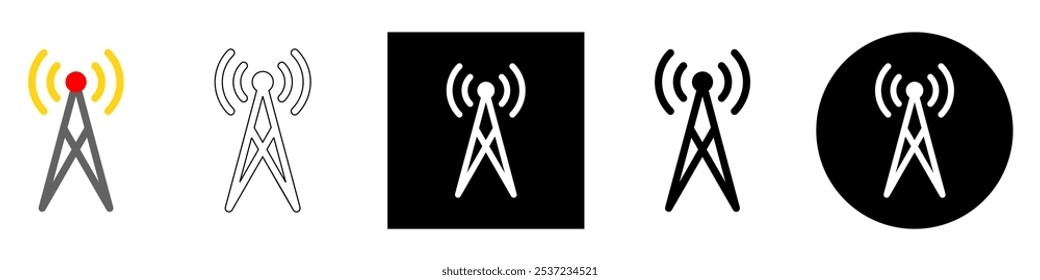 Torre de rádio ou transmissor antena vetor pictograma ícone símbolo símbolo ui e ux design, glifos e traço linha