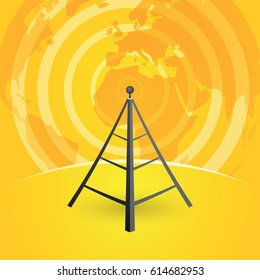 Radio tower transmitter and world map