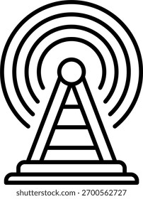 Design vetorial torre de rádio em estilo moderno, radiodifusão de áudio e conceito de sinal de podcast, ilustração de comunicação. Ícone de Linha