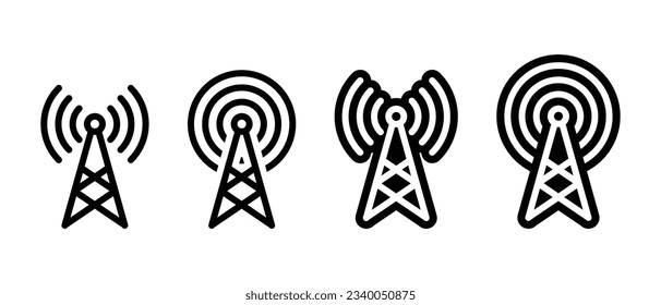 Radio tower vector icon set. Wireless antenna signal symbol