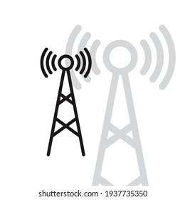 Radio tower with waves for broadcast transmission line art vector icon for apps and websites. Vector