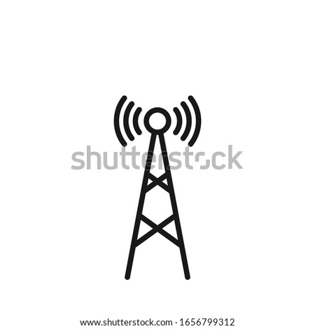 Radio tower with waves for broadcast transmission line art vector icon for apps and websites. Vector