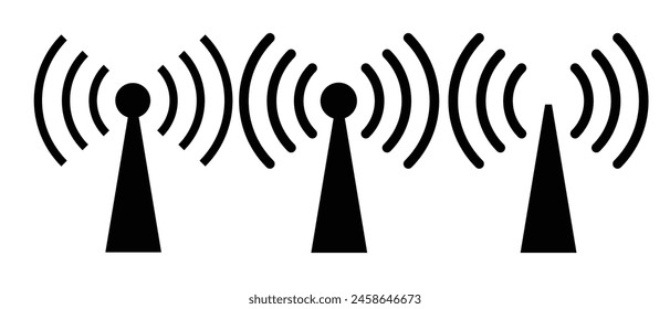 Funktürme, Masten dünne Linie Icons gesetzt isoliert auf weiß. Satellitenantenne, Kollektion der Umriss-Piktogramme. Telekommunikation, Rundfunkstrukturen Vektorgrafik Elemente für Infografik, eps10.