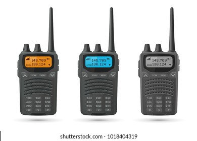 Radio transceivers. Set of 3d models. Vector illustration isolated on white background