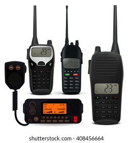Radio Transceivers. Set Of Police Communication Device. Realistic Vector Illustration Isolated On White Background
