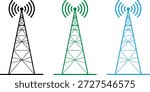 Radio Transmission Tower Icon Vector Set Wireless Signal Antenna Silhouette and Outline